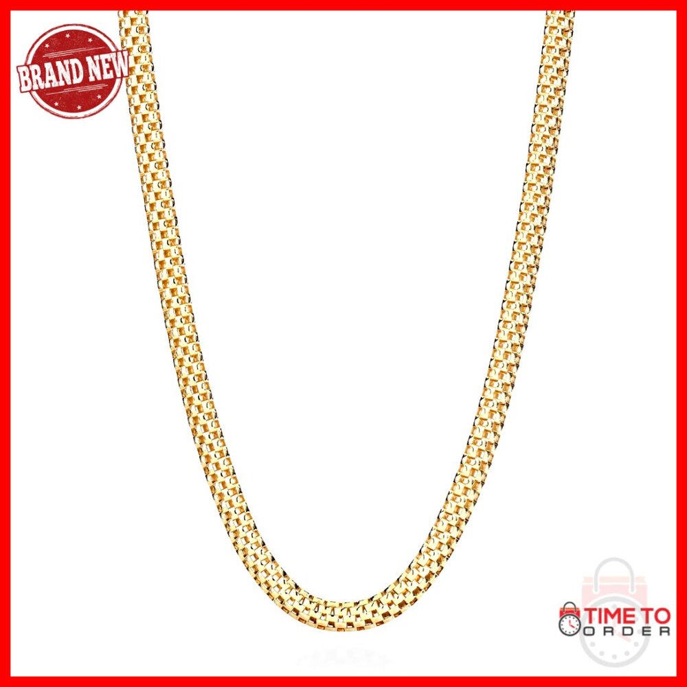 18K Gold Plated Sterling Silver 4mm Mesh Chain Necklace 16 Inch